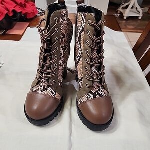 Stylish Brown and Snake Print Women's Boots